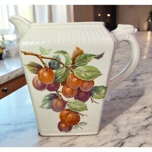VTG Harker Pottery Fruit Design Pitcher With Unique Griffin Shape Head On Handle